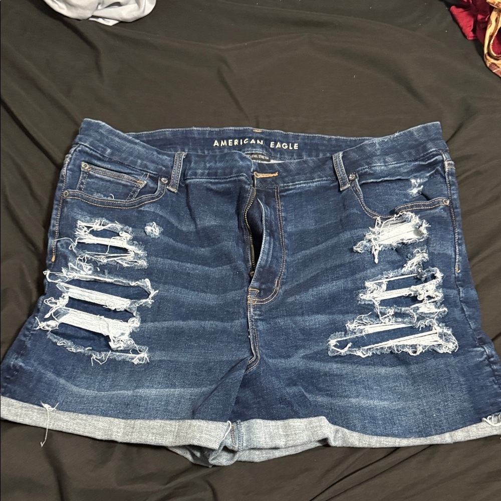 American Eagle Outfitters Women's Distressed Jean Shorts Curvy High Rise Shortie